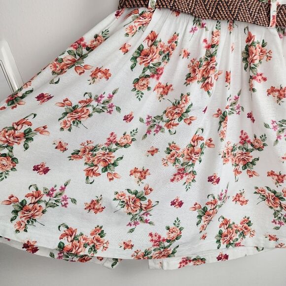 Mind Code Cotton Mini Dress Floral Cream Belted Wooden Button Size M - Picture 12 of 16